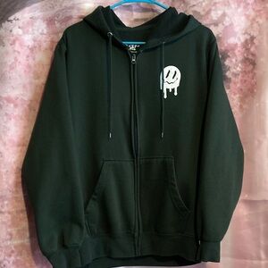 Eighty Eight Black Zip-Up Hoodie with Dripping Smiley Graphic